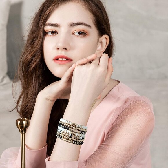 Fashion-Forward Bohemian 7-Strand Clay Bead Bracelets - Perfect for Layering - Picture 6 of 8